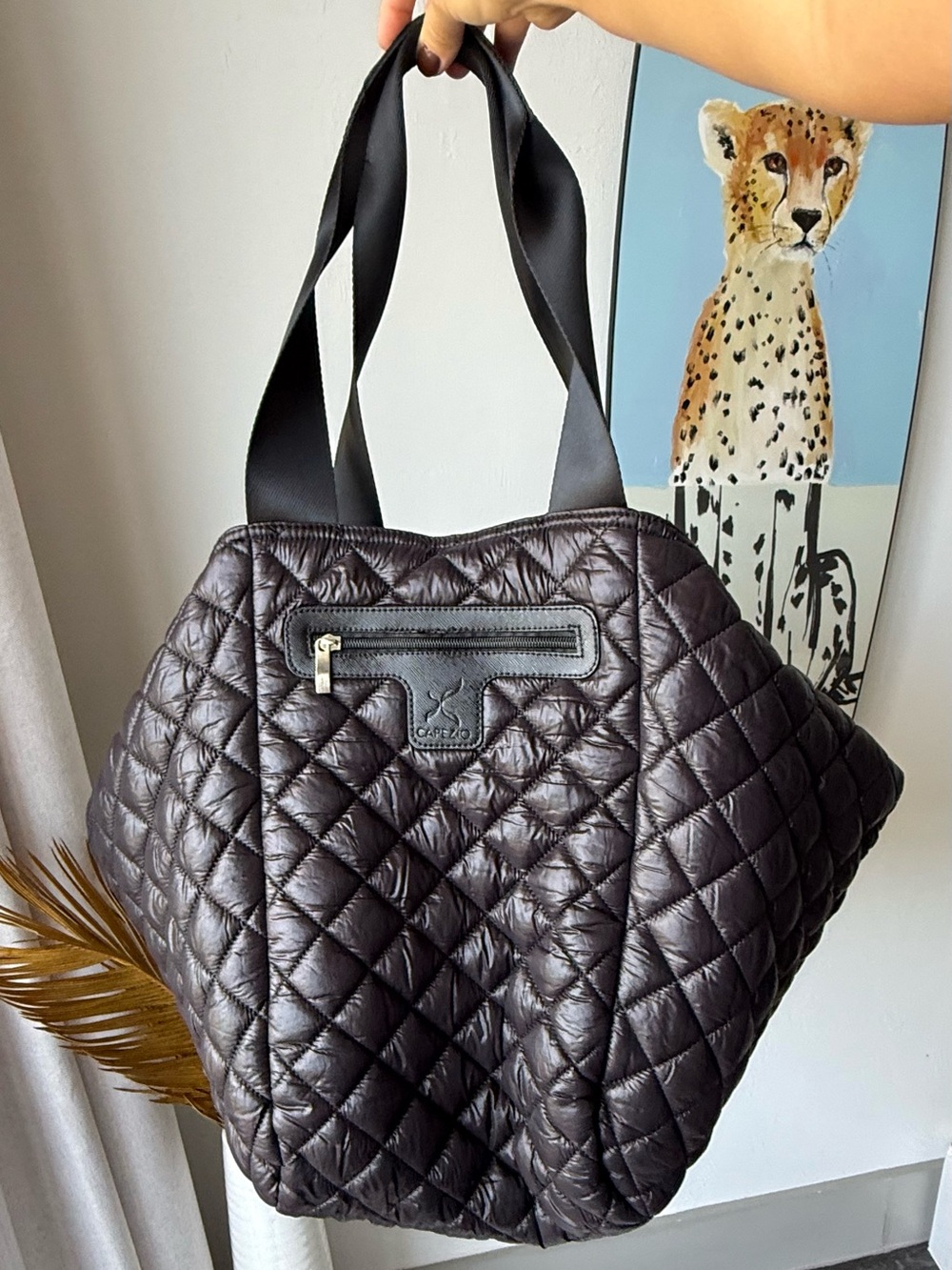 Capezio Quilted Puffer Tote Bag Black Travel Gym Dance Shoulder Bag